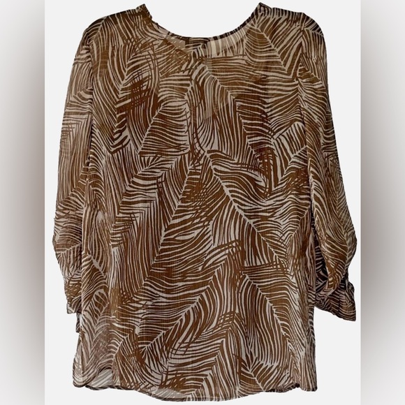 Talbots 100% Silk Brown Print Blouse XS Tie Neck Sheer Top w/ Camisole - Picture 7 of 11